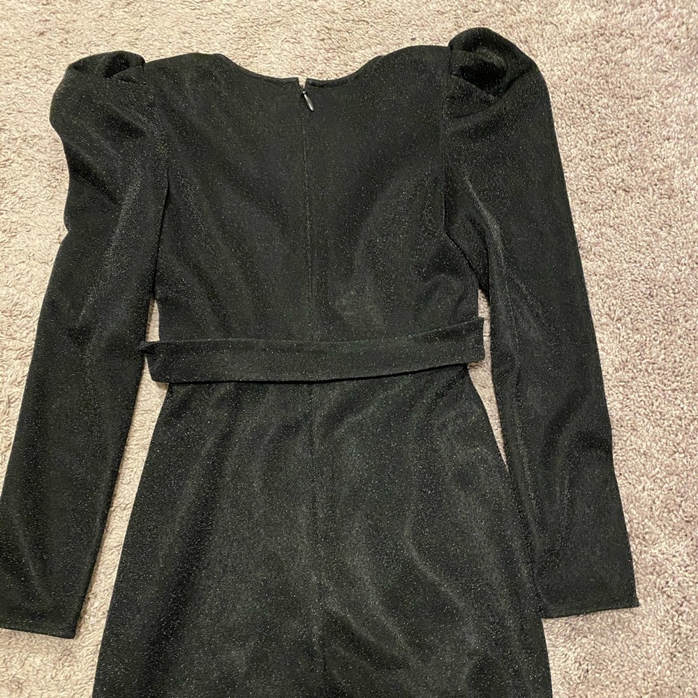 TopShop Puff Sleeve Black Sparkly Mini Dress - Picture 4 of 8